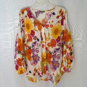HABITAT Multi Color Floral Crinkle Button Front Shirt